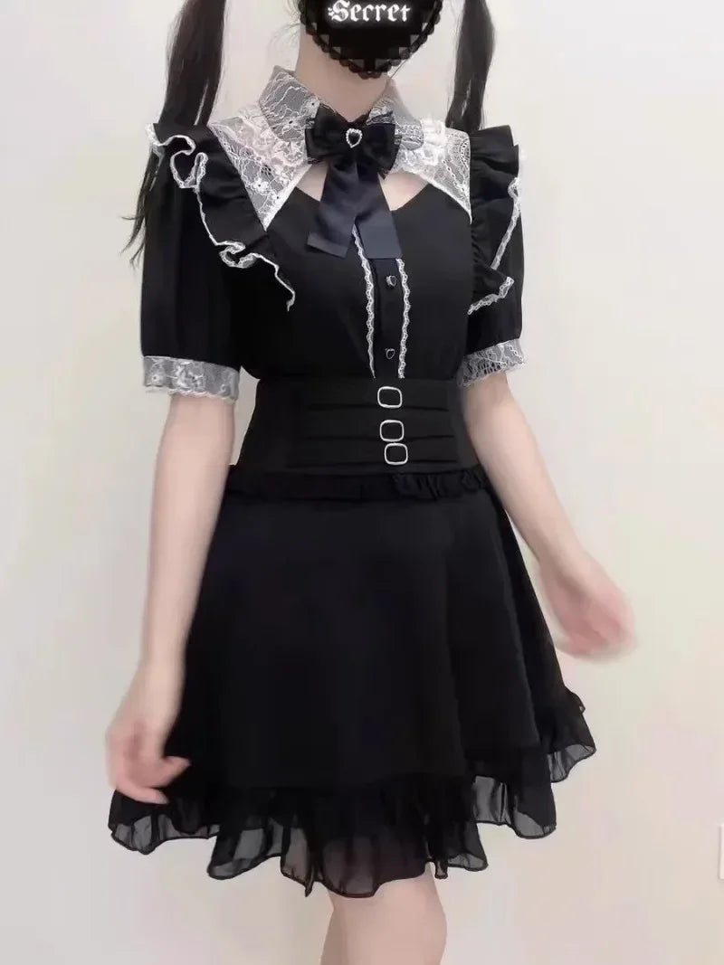 Jirai Kei Cosplay Costume Lolita Dress Blouse Y2K Kawaii Japanese Style Shirt Short Sleeve Pink Sweetheart Girl Halloween Party