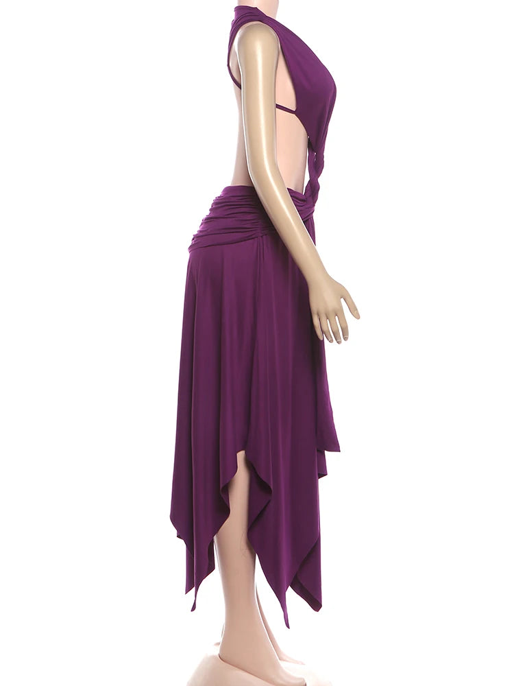 Weird Puss Braid Waistless Dress Women Peach Buttocks Backless Patchwork Summer Vacation Elegant Irregular Hem Party Vestidos
