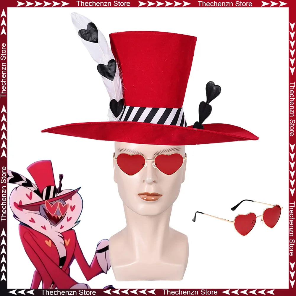 Fancy Dress Valentino Hat Eyeglasses Cosplay For Men Women TV Hell Hotel Costume Halloween Man Woman Roleplay Party Prop