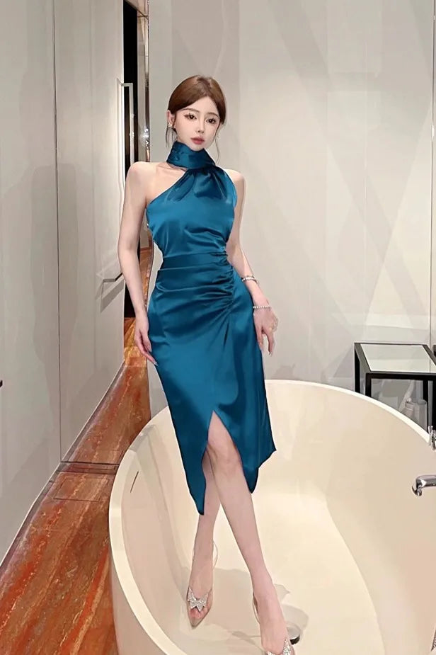 Summer Korean Fashion Sexy Club Robe Women's Sleeveless Irregular High-slit Bodycon Dress Elegant High End Party Evening Dress