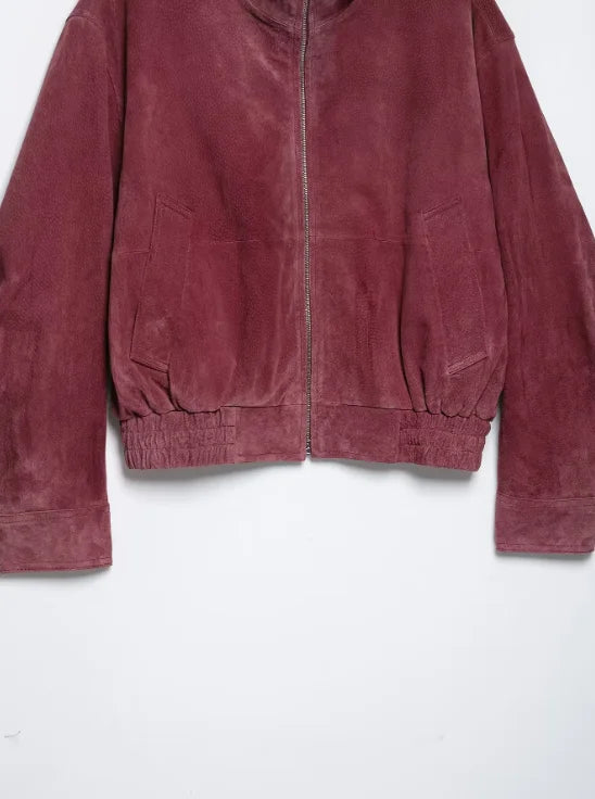 Women Stand Collar Leather Pilot Jacket Red Zipper Cropped Coat Fashion Casual Fashion Outerwear 2026 New Arrival Streetwear
