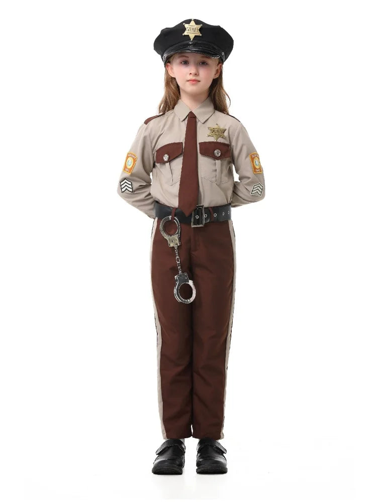 Unisex Sheriff Cosplay Costume Police Uniform Full Set Long Sleeve Halloween Carnival Party Stage Performance Dress Outfits
