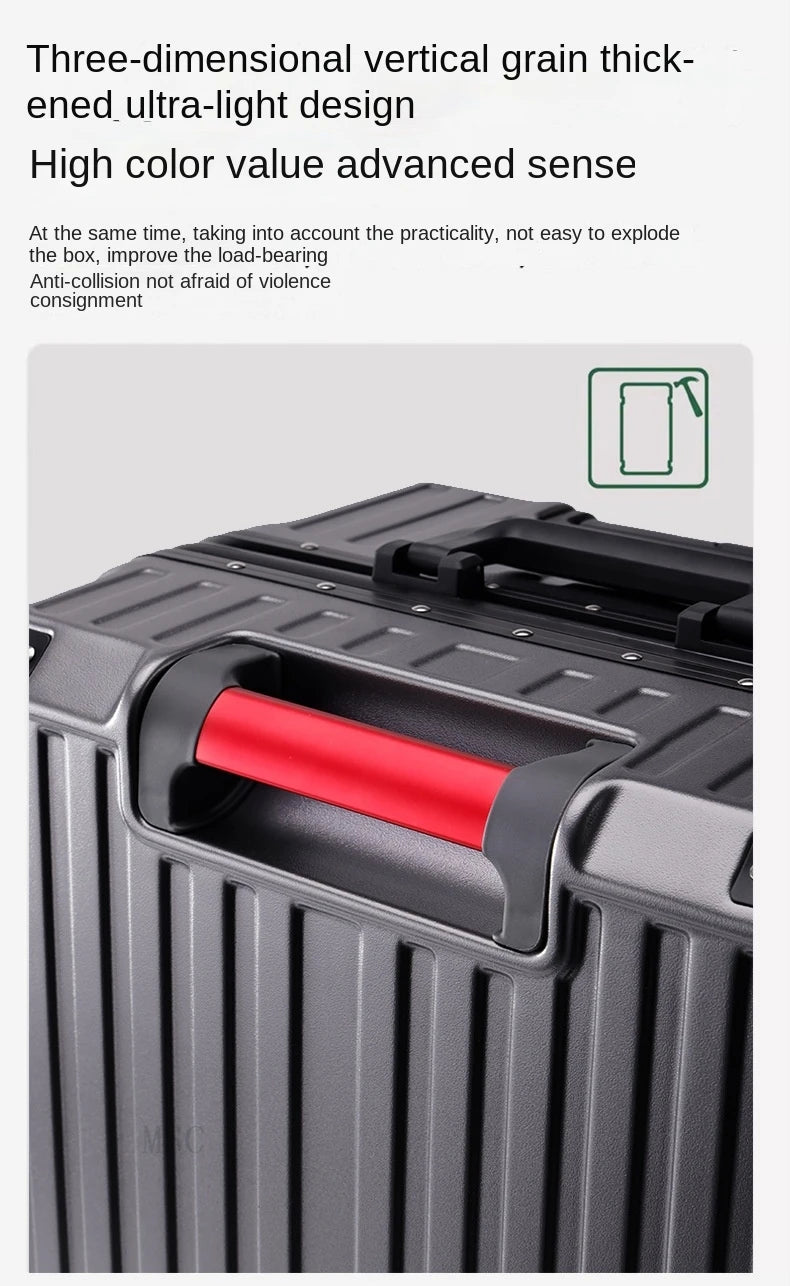 Five-wheel Aluminum Frame Suitcase 30 inch Multifunctional Cabin Password Trolley Case Luggage with USB Cup Holder Suitcases