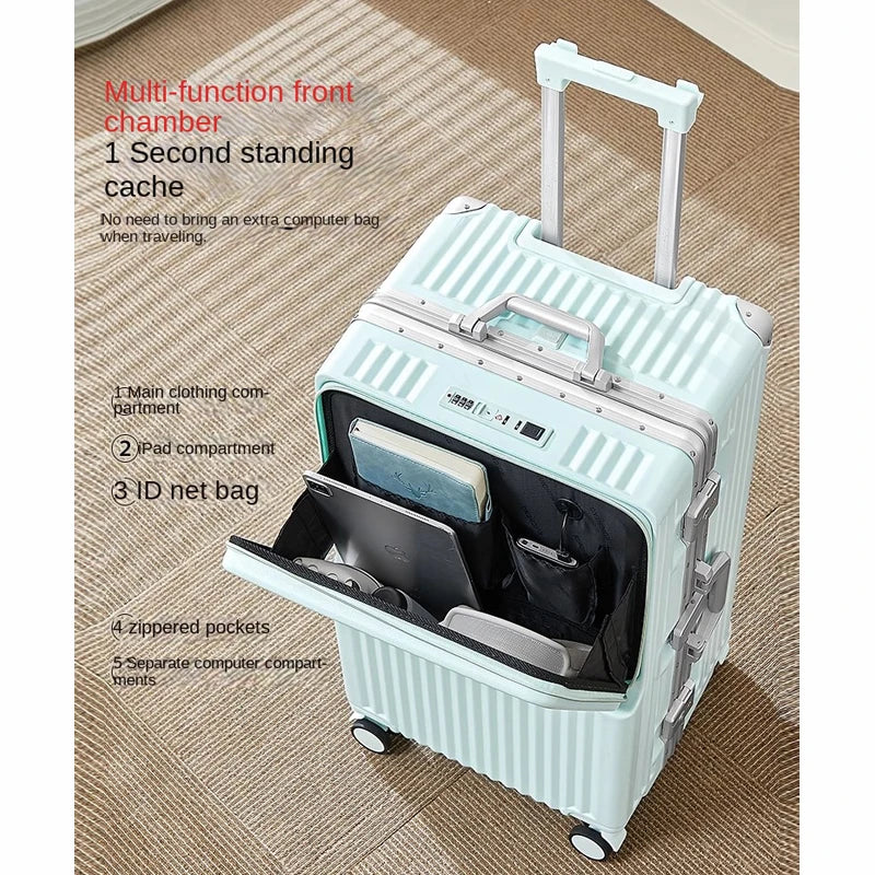 Front Opening Suitcase 20 inch Boarding Box Trolley Case 28/30 inch Luggage Large Capacity Aluminium Frame Suitcase Password Box