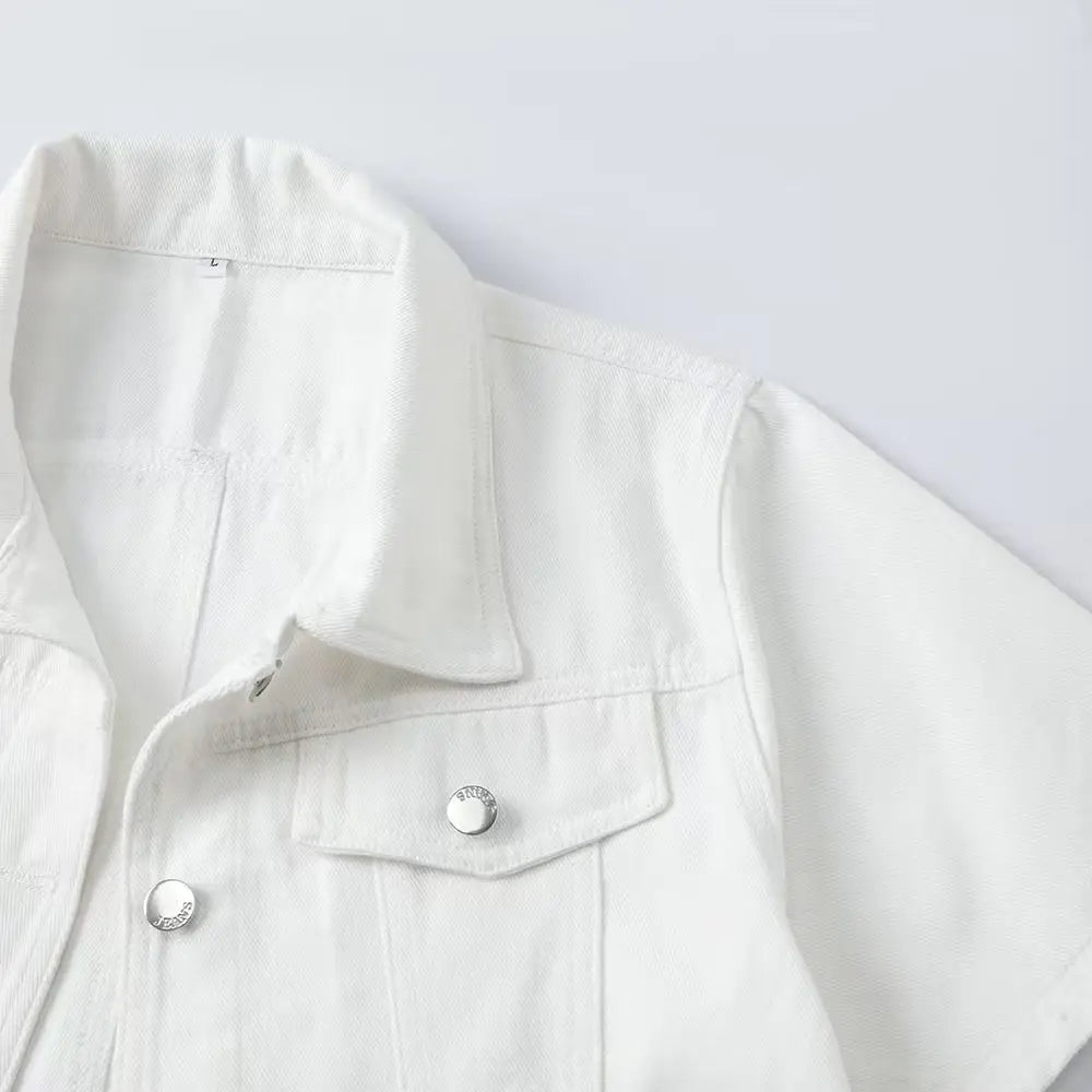 Summer New White Casual Short-sleeved Denim Jacket 2026 Women Short Blouse Shawl Waistcoat Female Jaqueta Jeans Feminina