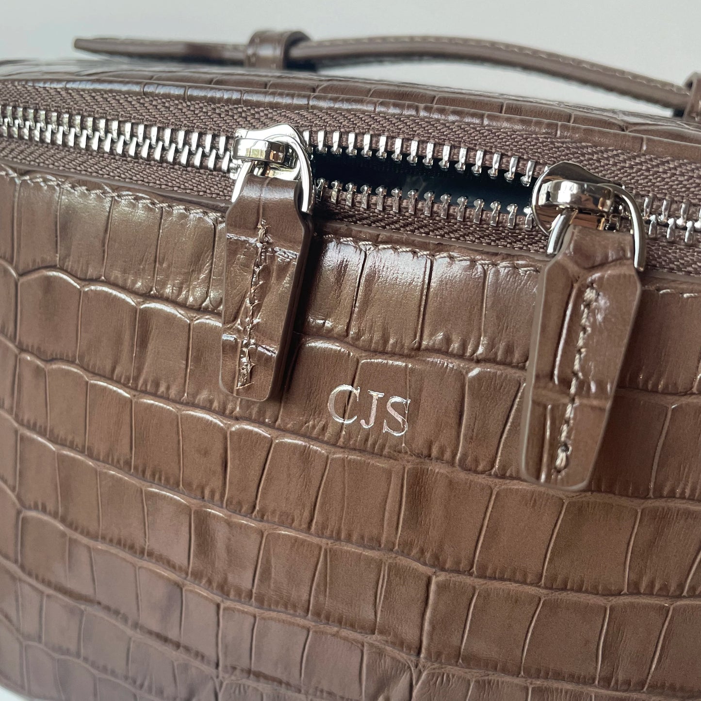 Firstgrain Cowhide Himalayan Crocodile Pattern Vanity Case Genuine Leather Square Portable Large-Capacity Hand-Held Cosmetic Bag
