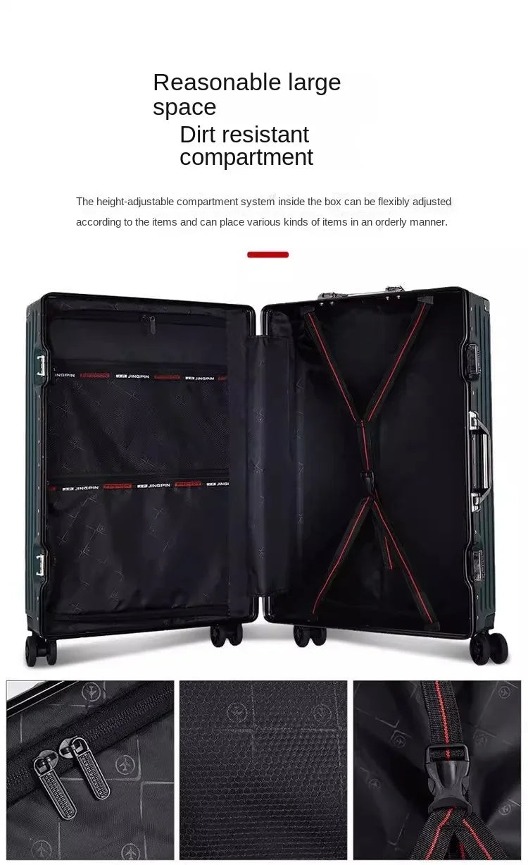 Aluminium Frame Suitcase Large-capacity Trolley Case Strong and Durable Password Cabin Bag Thickened PC suitcase 20/22/24/26/28