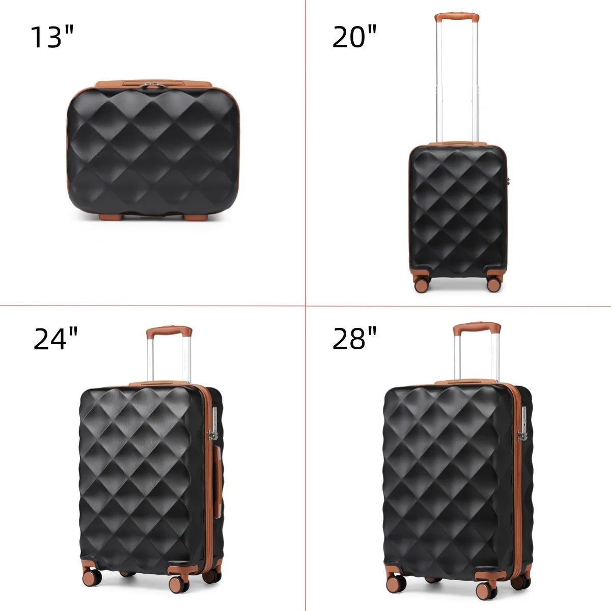 British Traveller Lightweight Hard Shell Suitcase - 13" 20" 24" 28" Cabin & Checked Luggage with 360° Spinner Wheels & TSA Lock