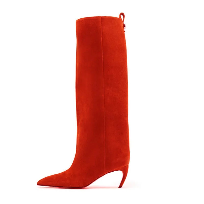 Women's Slim Fit High Heels Knee High Boots Autumn and Winter Fashion Women's Pointed Mid Top Boots, Large Women's Boots