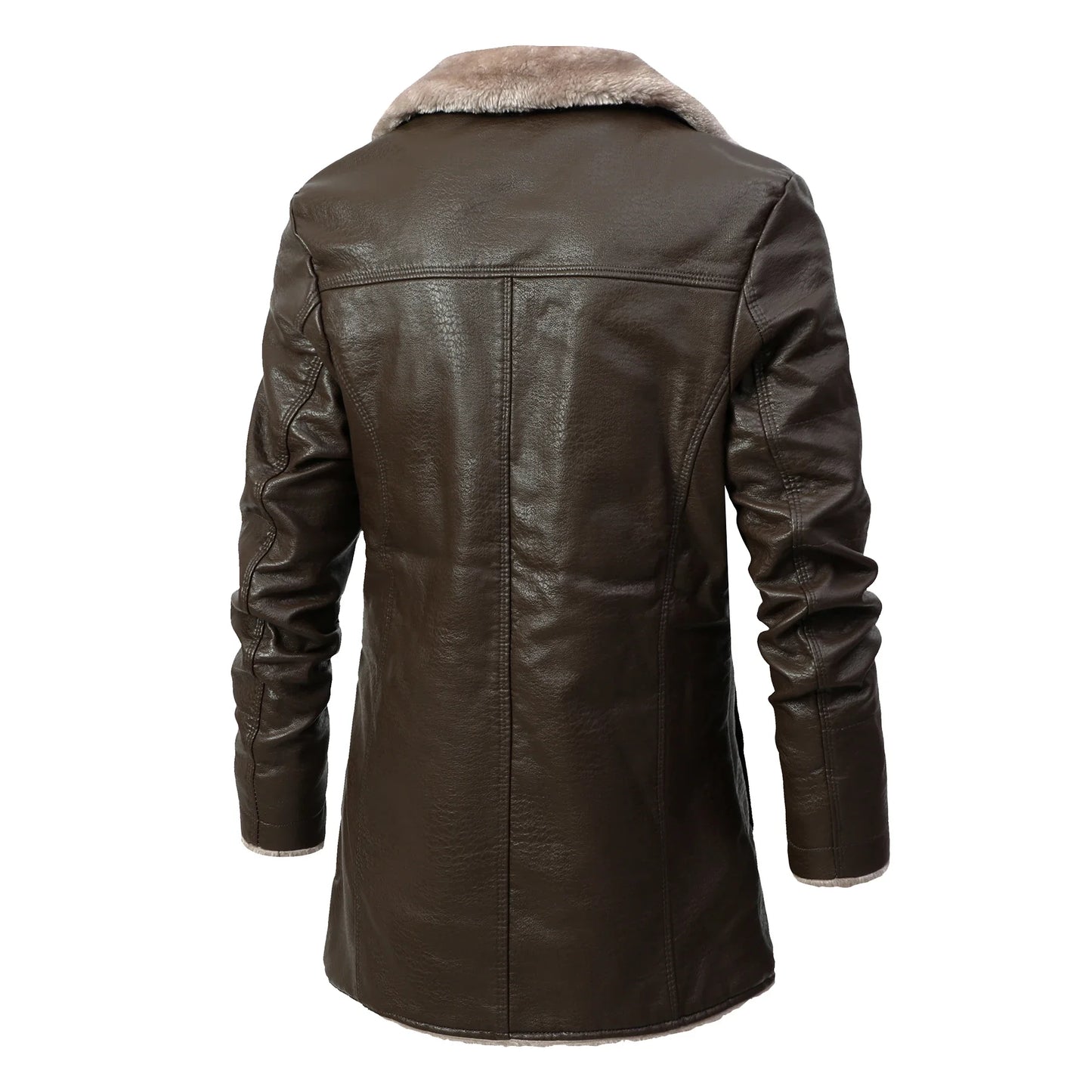 Men's Medium and Long PU Leather Jacket, Business Velvet Lapel Blazer, Single-Breasted Vintage Design Jacket