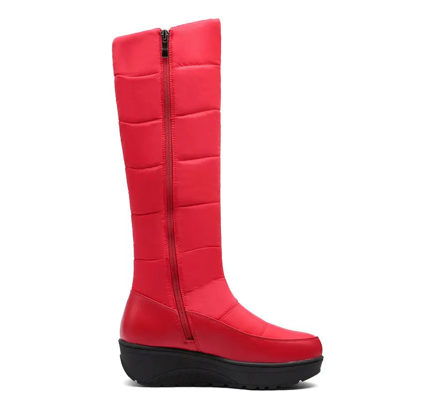 Women Warm Fur Mid-calf Snow Boots Round Toe Red Black Down Crystal Dec Party Travel Lady Wedge Platform Winter Plush Half Boots