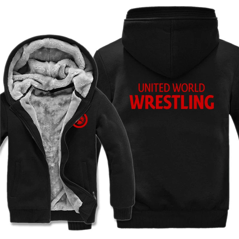 United World Wrestling UWW Men Hoodies Sweatshirts Autumn Winter Warmer Thicken Fleece Fashion Coats Harajuku Top