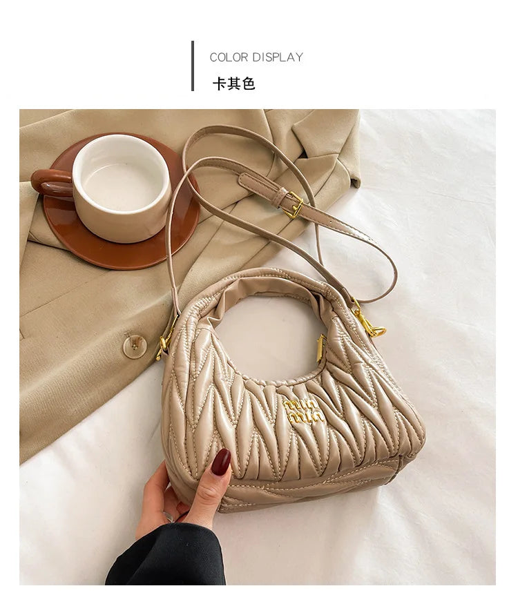 Designer Women Handbags 2025 French Women's Bag Pleated Miu Niche Trendy Handbag Crescent Bag Ins Single Shoulder Crossbody Bag