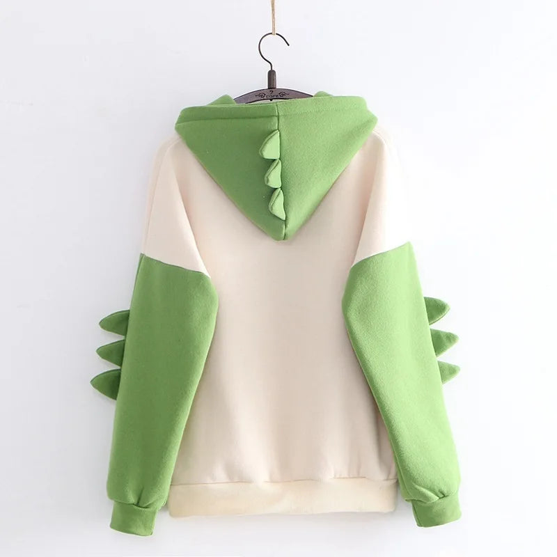 Y2K Style Women Dinosaur Hoodies Cute Horns Hooded Sweatshirts Autumn Winter Hawaii Pullovers Halloween Teenager Matching Wear
