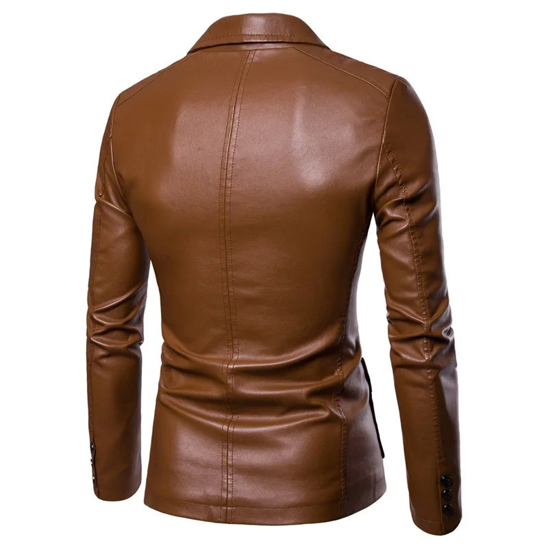Spring/Autumn Leather Jacket - Plus Size Men's Youth Suit Collar Business Casual Leather Jacket European Sizes XS-3XL