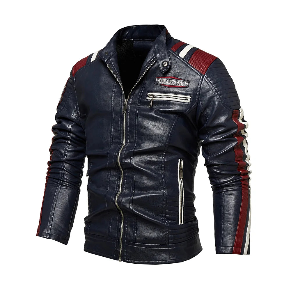 Men's Faux Leather Jacket Motorcycle Jacket Waterproof Windproof PU Moto Vintage Bomber Winter Jacket Men