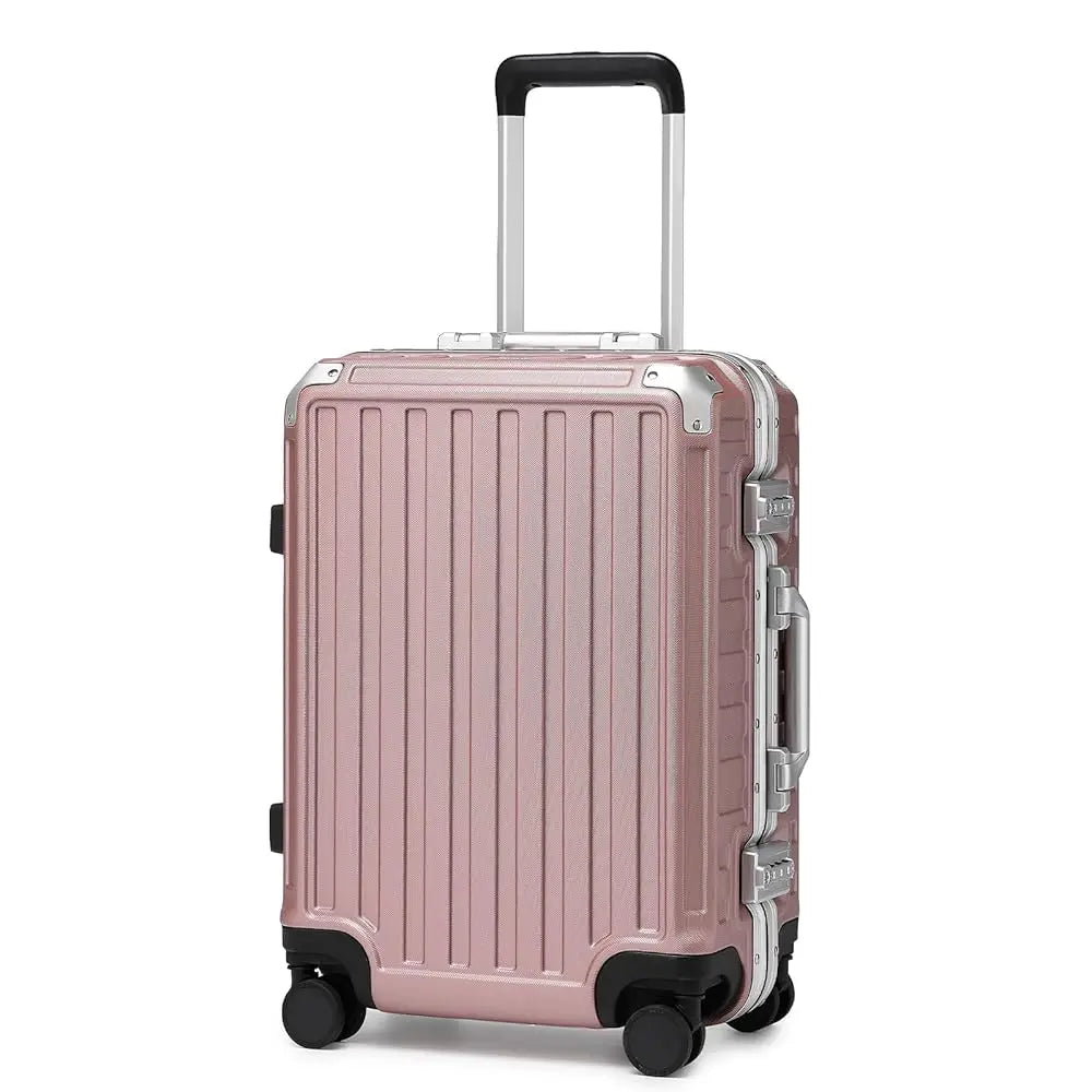 Hard Case Suitcase Trolley Aluminum Frame suitcase PC hand luggage with 4 Rolls TSA Check-in Luggage Trackcase Black