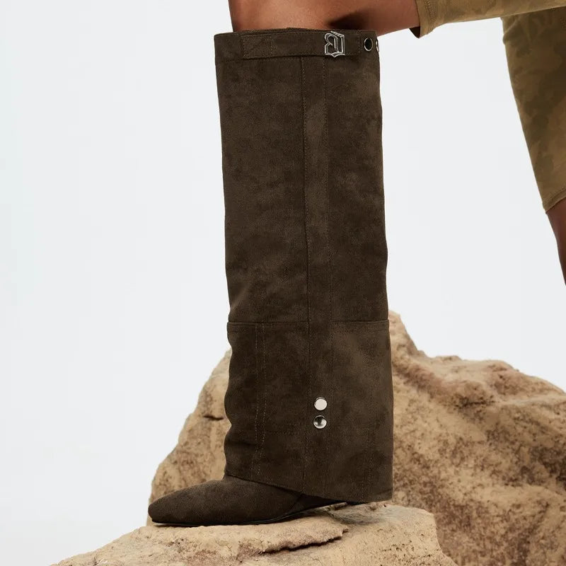 Women Boots Elegant Comfortable Shoes Women 2025 New Fashion Frosted Mid-calf Boots Women Low Heel Plus Velvet Knight Boots