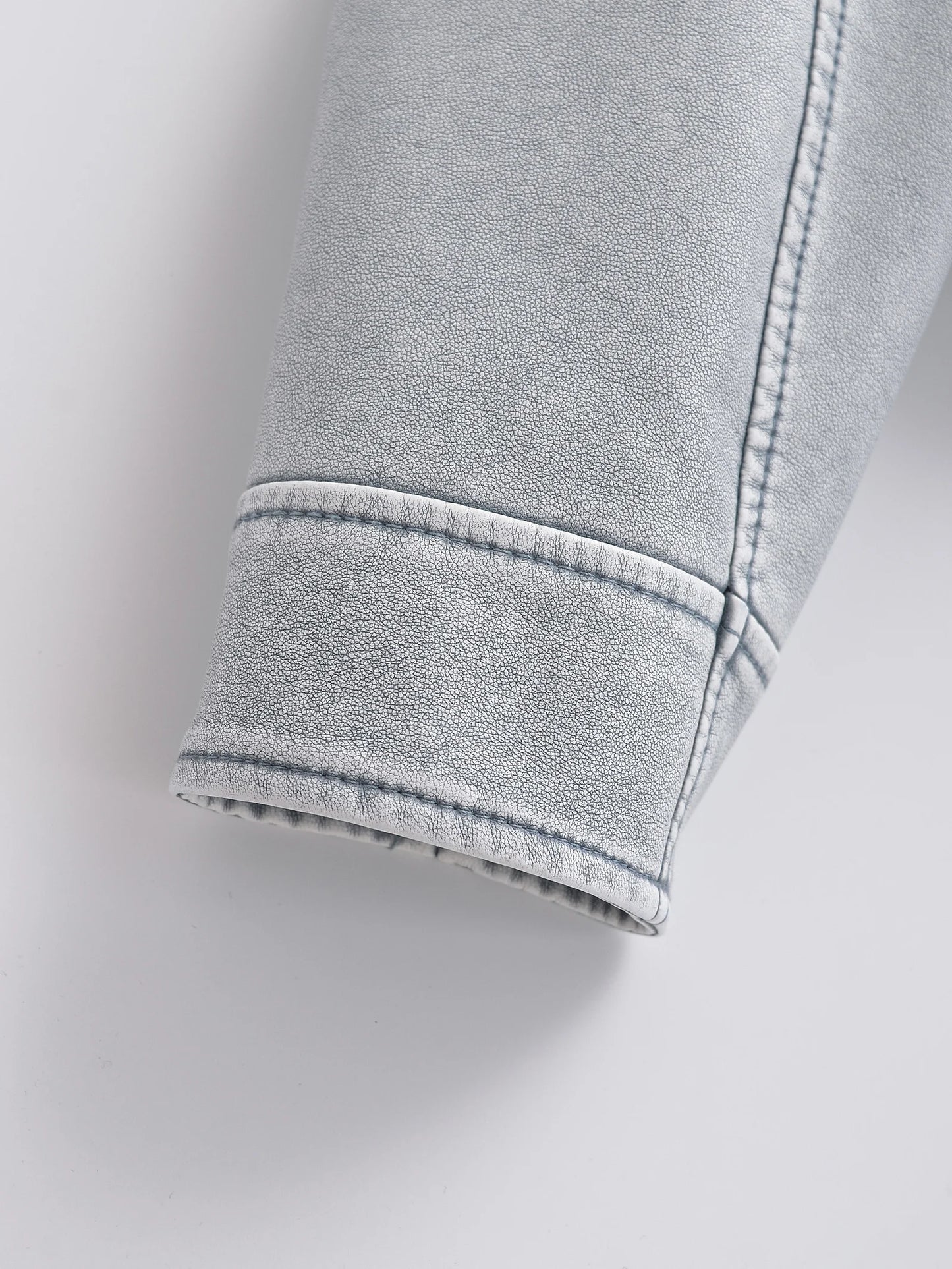 Women Autumn Winter Loose Gray PU Faux Leather Short Jackets Belt Female High Street Zipper Retro Moto Biker Coats Outwear XS-XL