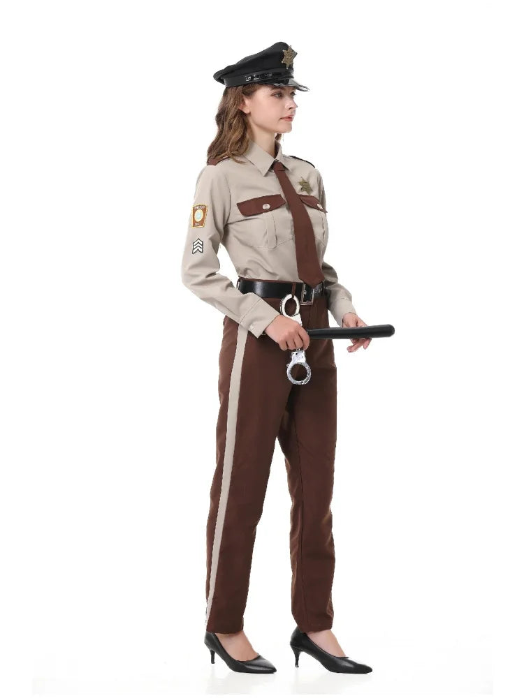 Unisex Sheriff Cosplay Costume Police Uniform Full Set Long Sleeve Halloween Carnival Party Stage Performance Dress Outfits