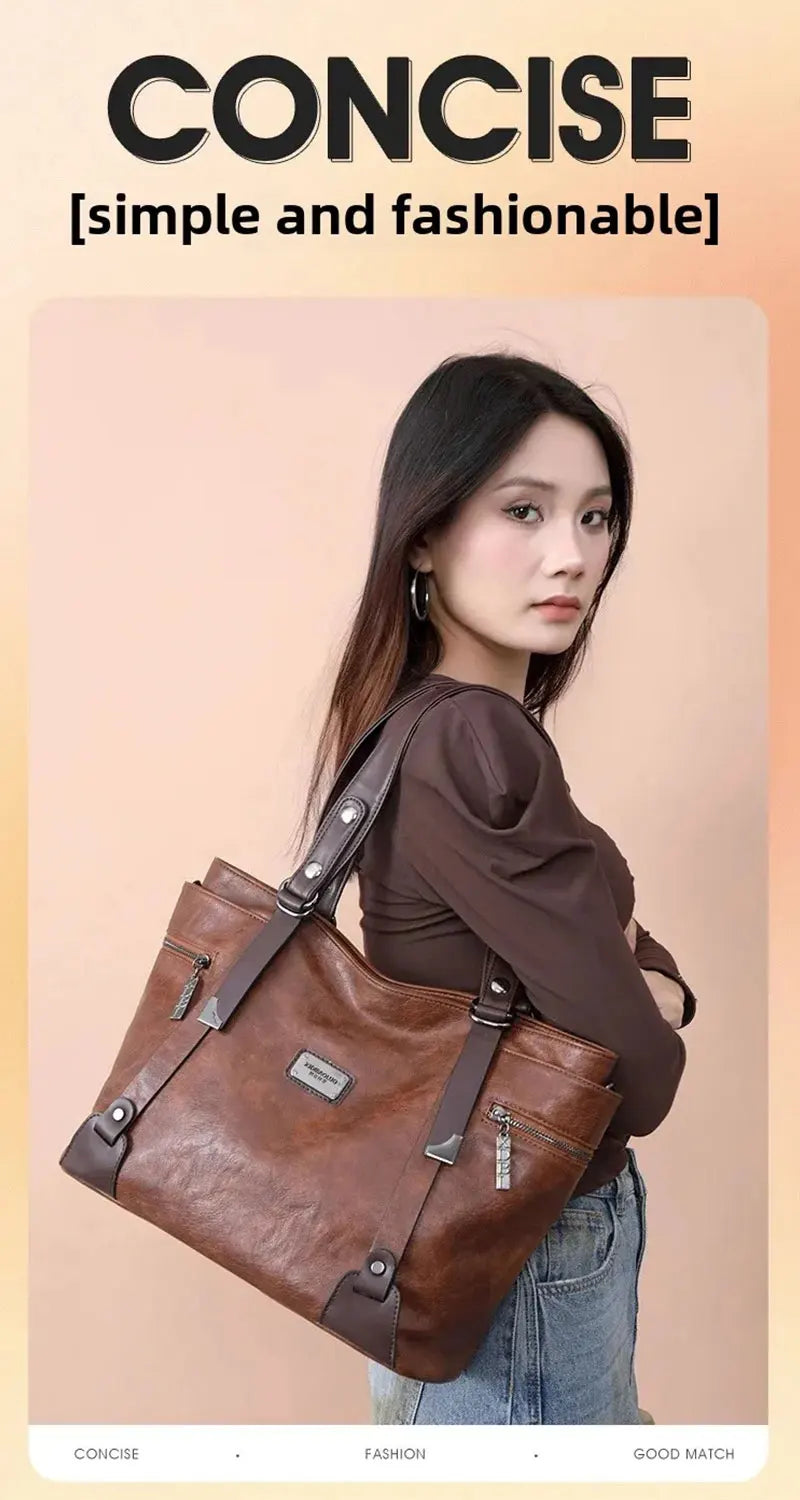 Vintage Women's Tote Bag 2025 New PU Leather Shoulder Bag Large Capacity Handbags Retro Style Crossbody Bags for Women