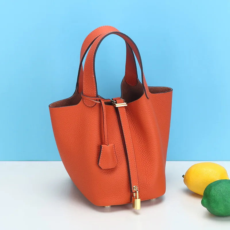 Fashion Classic Womens Bucket Bags Leather Lady Hand Bags High Quality Genuine Leather Luxury Ladies Top Handle Handbags