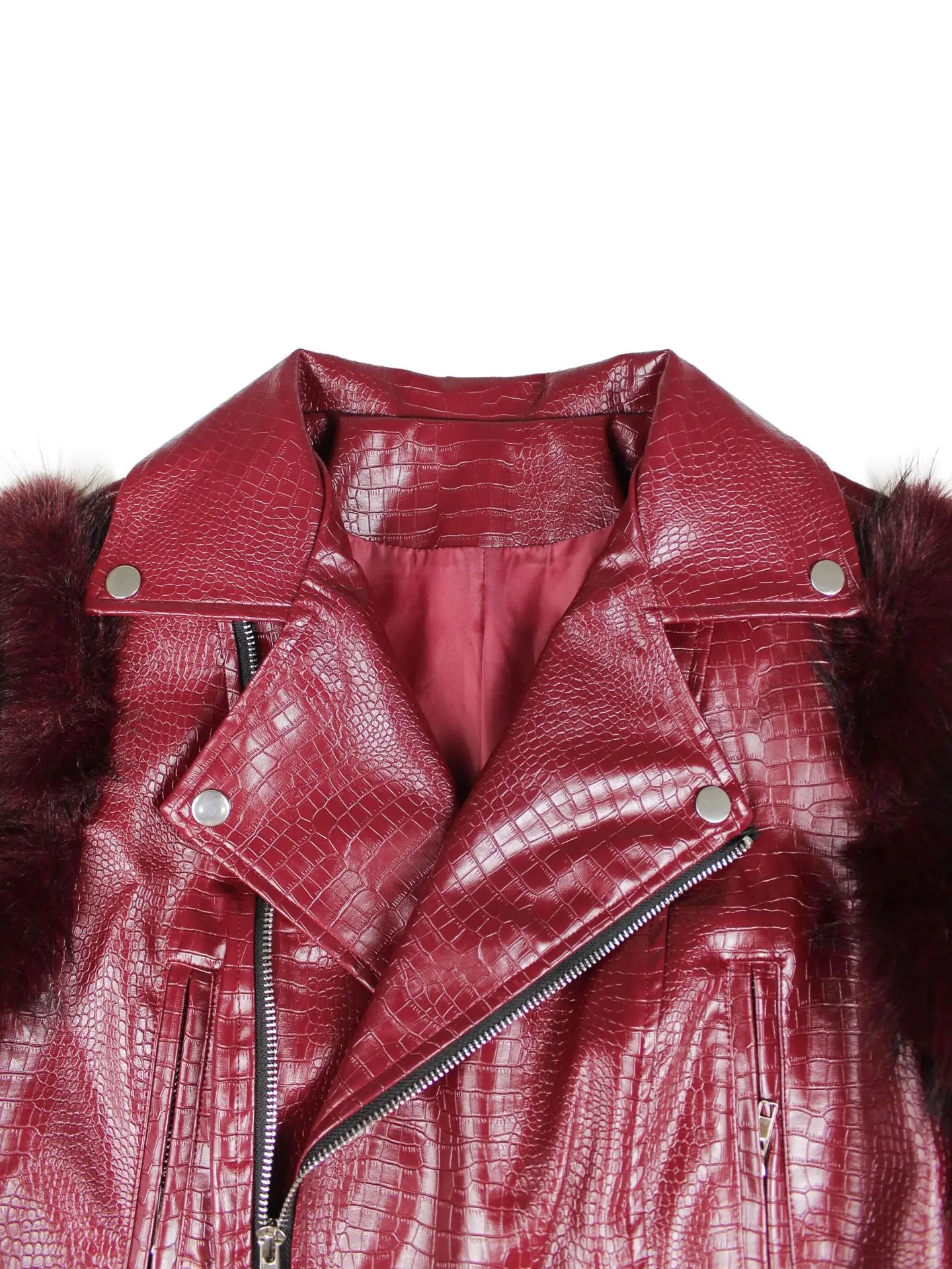 Leosoxs Winter New Sexy Fur Leather Patchwork Jacket for Woman Motorcycle Lapel Zipper Crop Coat  Female Streetwear Clothing