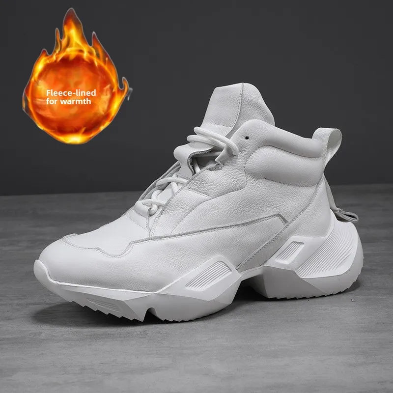 Men's High Top  Boots Winter Fce Lined Genuine Leather Casual Spor Dad oes Heightening Thi Bot Trendy ort...