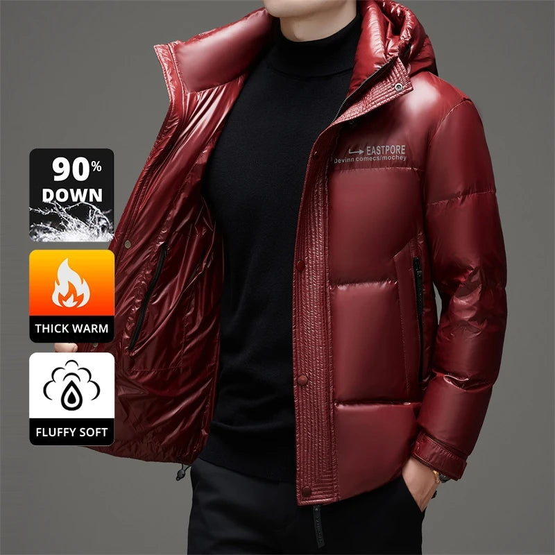 High End Thick Brand Casual Fashion Shiny Men Down Jacket Winter Warm Hooded Designer Parkas Windbreaker Puffer Feather Coats