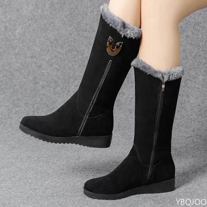 Winter Versatile Snow Boots Women's Thick Fashionable Women's Boots Anti Slip Warm Leisure Comfortable Side Zipper Cotton Boots