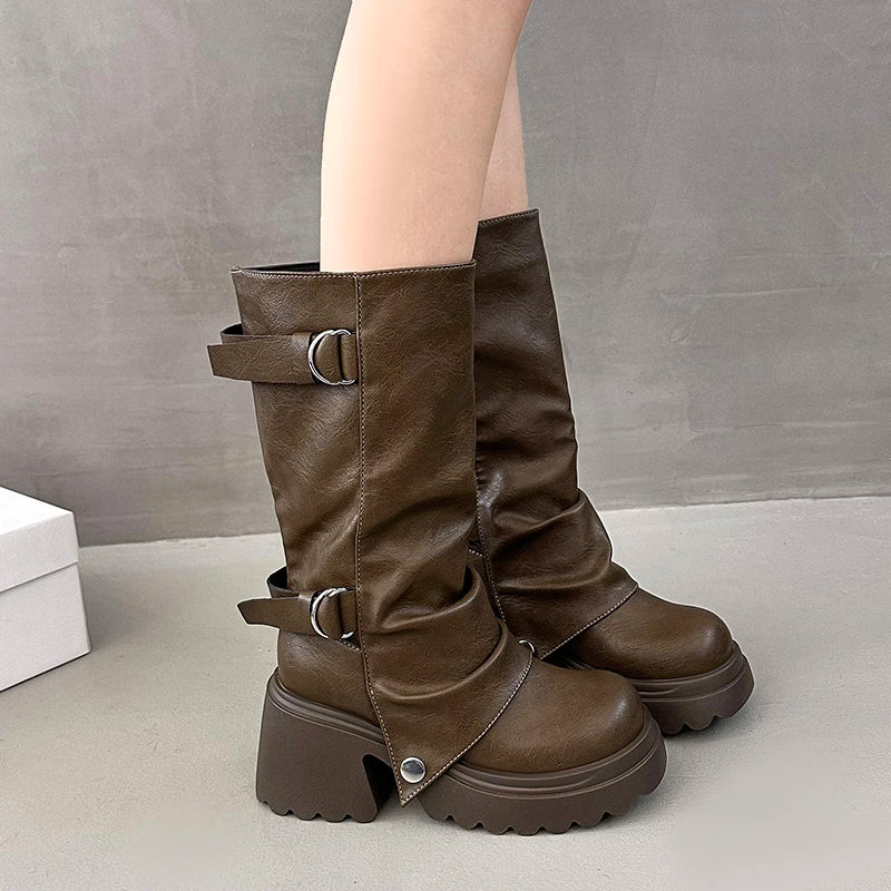 Shang Shi Black Thick High-heeled Thick Soled Boots for Women, 2026 New Winter Versatile Women's Zipper Slimming Pants Leg Boots