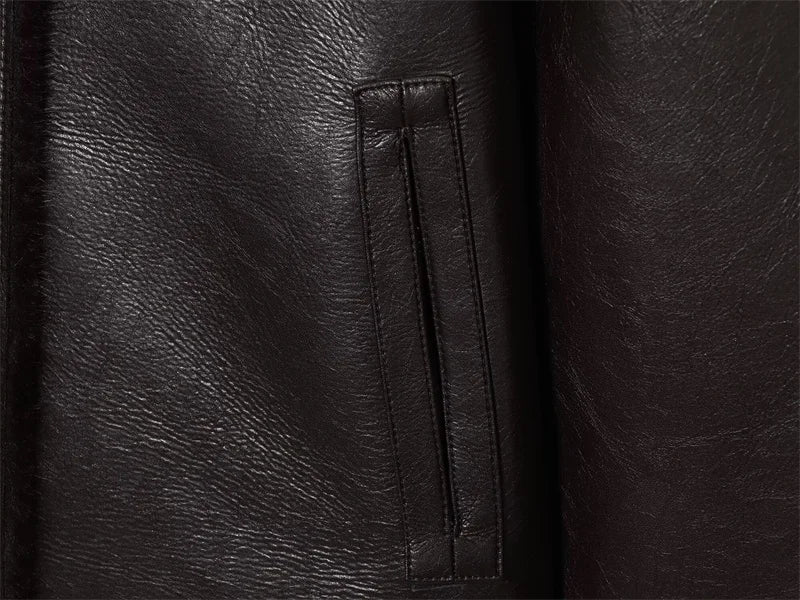Women's Jacket 2025 Autumn/Winter New Arrivals Dark Brown Long-Sleeve Faux Leather Reversible Jacket Stylish and Unique