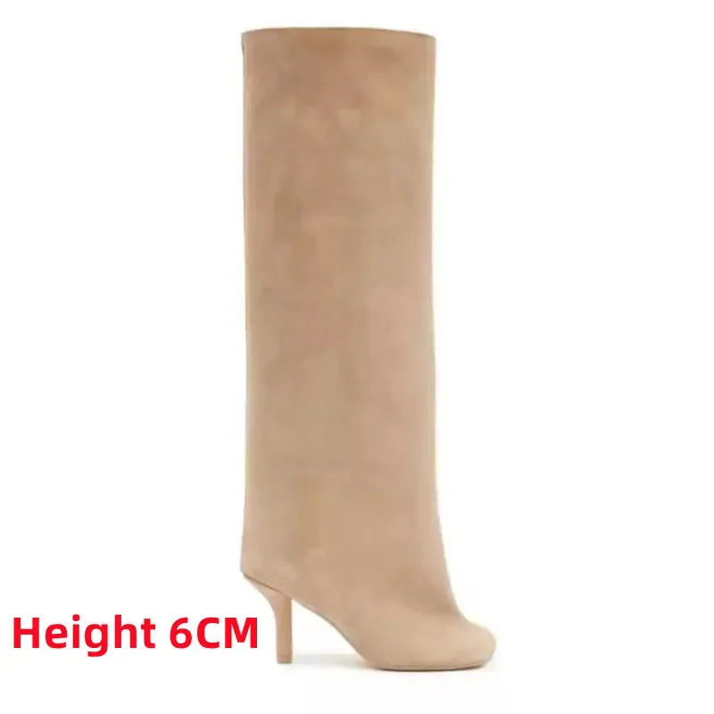 2025Women's Autumn and Winter New Slim Fit High Heels Knee High Boots Fashionable Plus Size Medium Long Boots Knight Boots