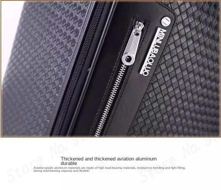 Genuine Leather Trolley Case 20 Inch Men's Business Boarding Suitcase Universal Wheel Luggage Bag 16 Inch Woven Pattern Leather