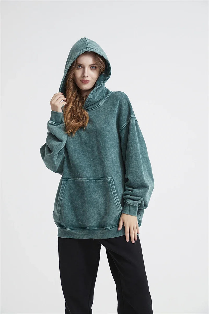 2024 Autumn Winter Men 420gsm Hoodies Streetwears High Street Heavy Weight Washed Cotton Sweatshirts Brand Tracksuit