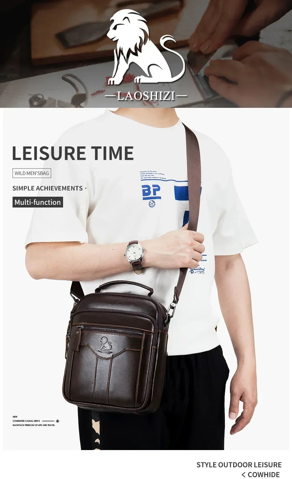 New Handbag Men's Bag Genuine Leather Shoulder Bag Husband luxury design messenger bag crossbody bags for men