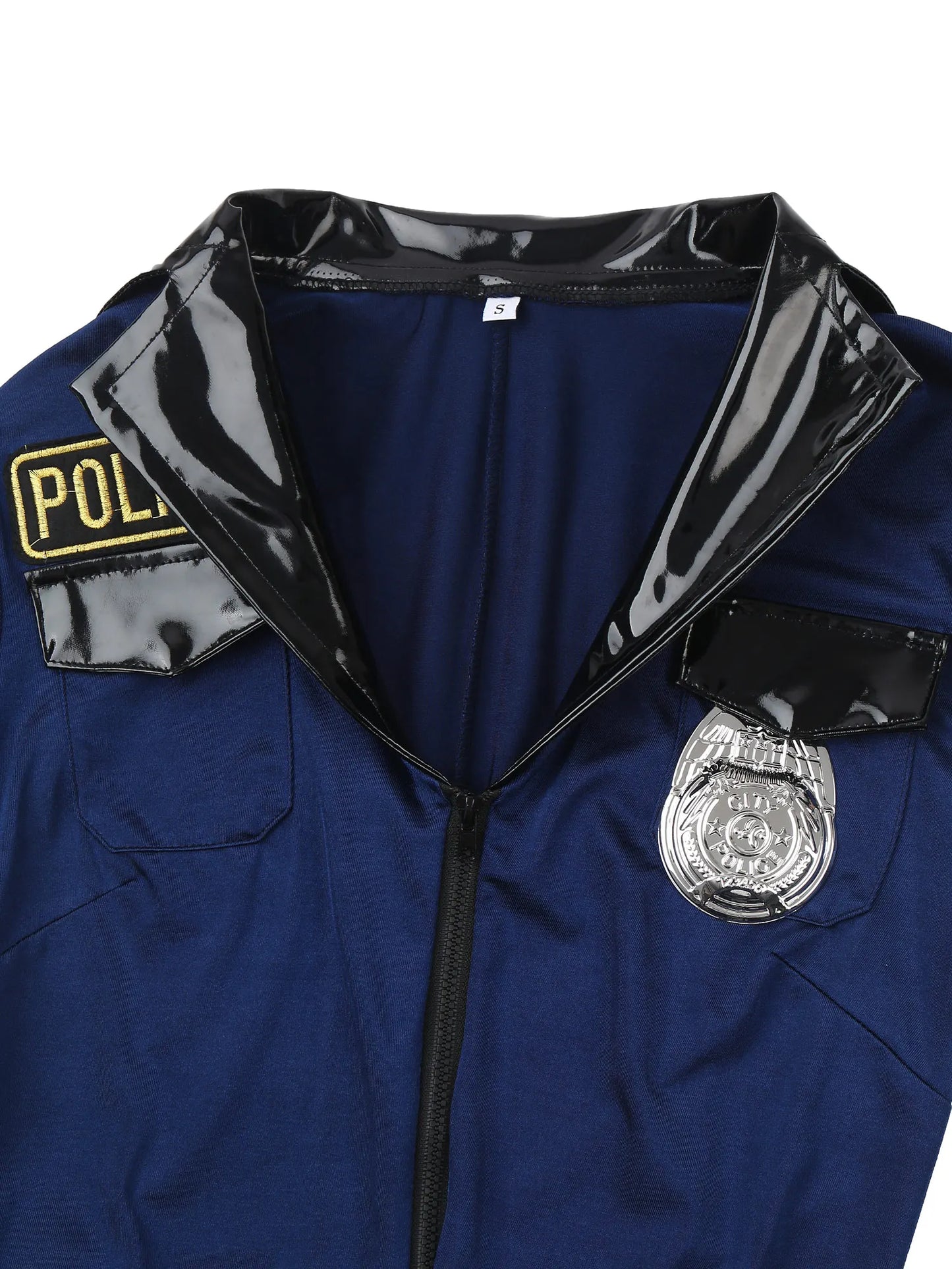 Men Police Uniform Cosplay Outfits Dirty Cop Officer Role Play Policeman Costume Front Zipper Jumpsuit Hat Belt Manacles Badge