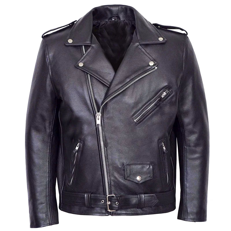 Men PU Leather Jacket Motorcycle Fashion Slim Fit Leather Coat