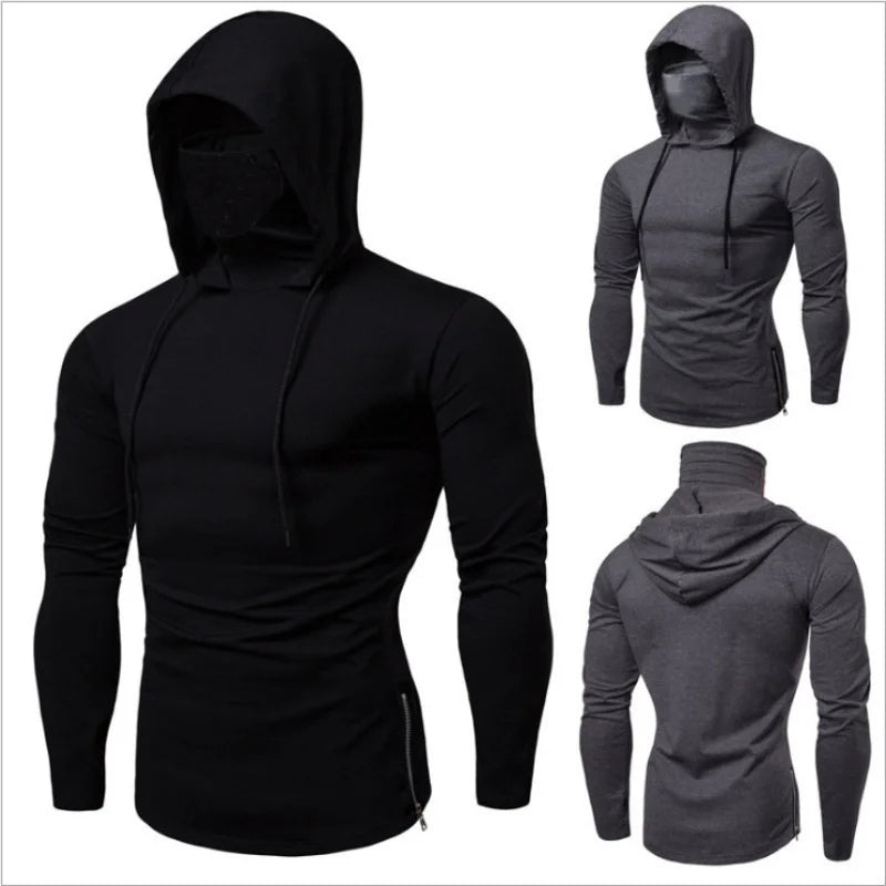 New Fashion Turtleneck Sweatshirt Men Japanese Ninja Face Shield Hoodies Spring Autumn Hip Hop Streetwear Oversized Y2K Hoody