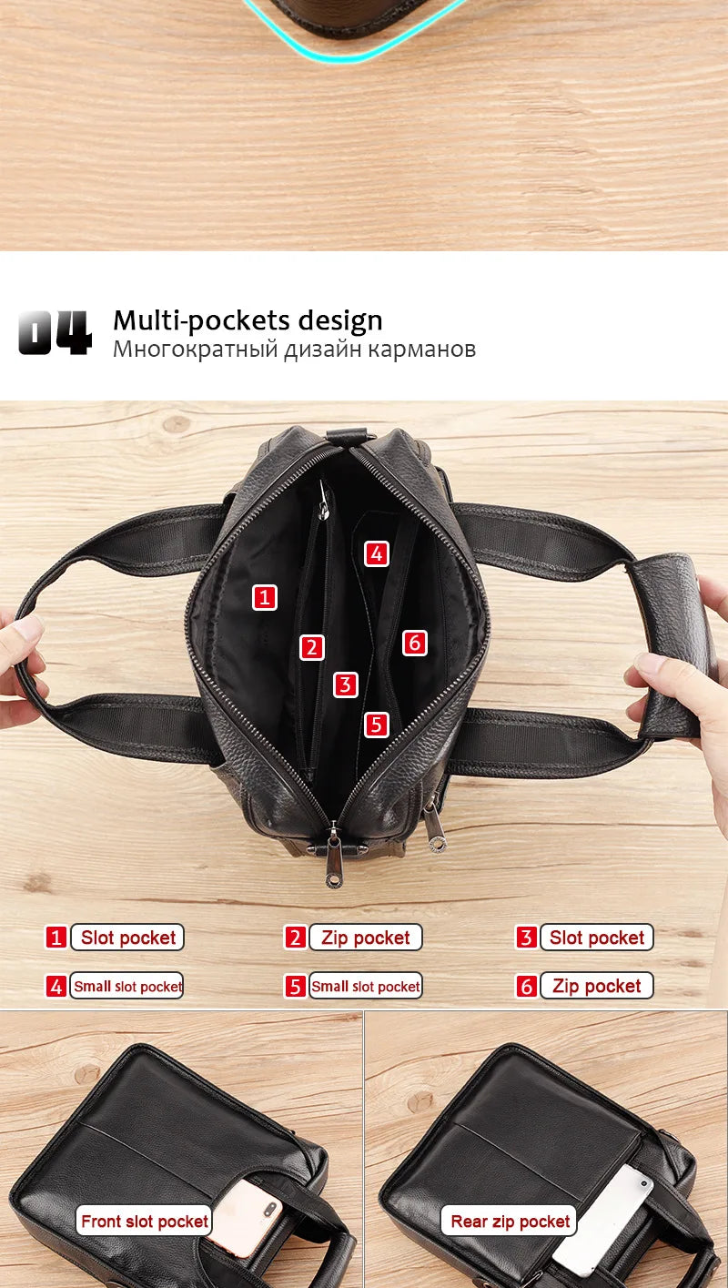 Business Briefcase Shoulder Messenger Bags Men's Genuine Leather 10-inch Laptop Bag's Men's Briefcase Office Business Handbag