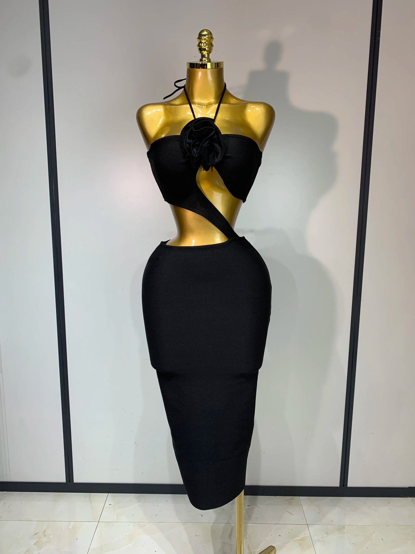 Women Sexy Halter Backless Black Bodycon Midi Bandage Dresses Elegant Evening Club Party Luxury Birthday Cocktail Prom Gown