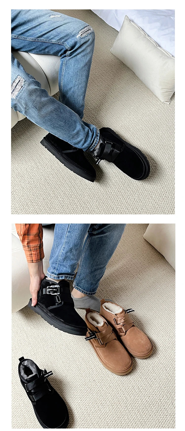 2026 Winter New Style Wang Yibo Same Top Leather Outdoor Warm Men's Boots Fashion Versatile Short Tube Men's Snow Boots