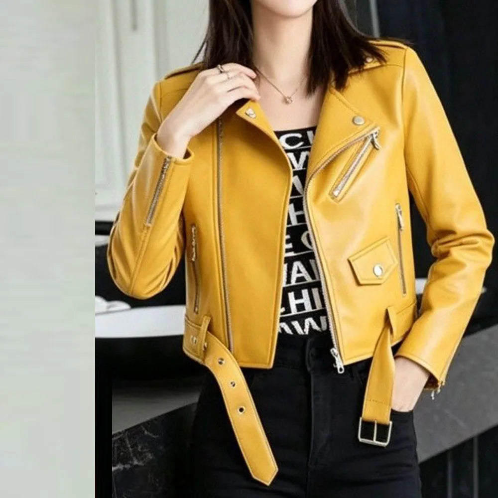 2026 autumn winter new women's PU leather jacket locomotive suit Maillard lapel large size women's leather jacket jacket women