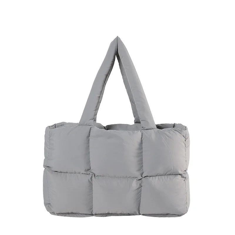 Women Tote Handbags Quilted Plaid Bag Retro Trendy Checkered Waterproof Shoulder Bag Solid Color Winter Soft Large Capacity Bags