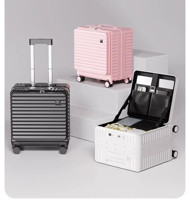 Front Opening 18/20 inch Suitcase Cabin Luggage Small 16 inch Short Trip Bag Ultra-light Aluminium Frame Luggage Large Capacity