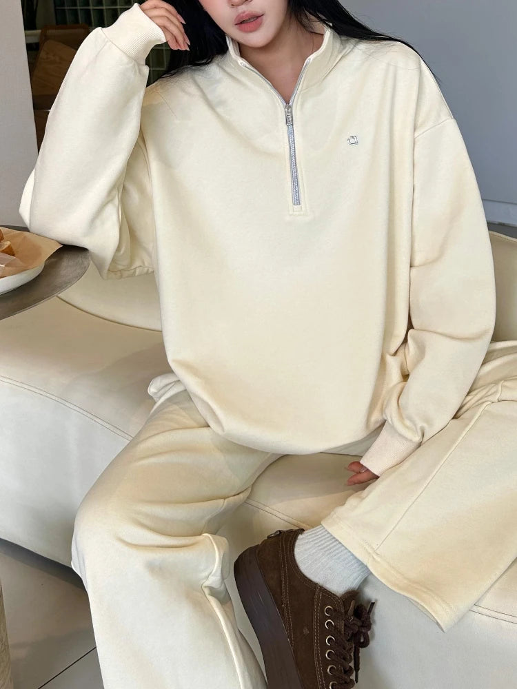 Autumn New Loose Stand Up Collar Pullover Casual Fashion Long-sleeved Gray Zip Sweatshirt Black Sports Fitness Hoodies Women