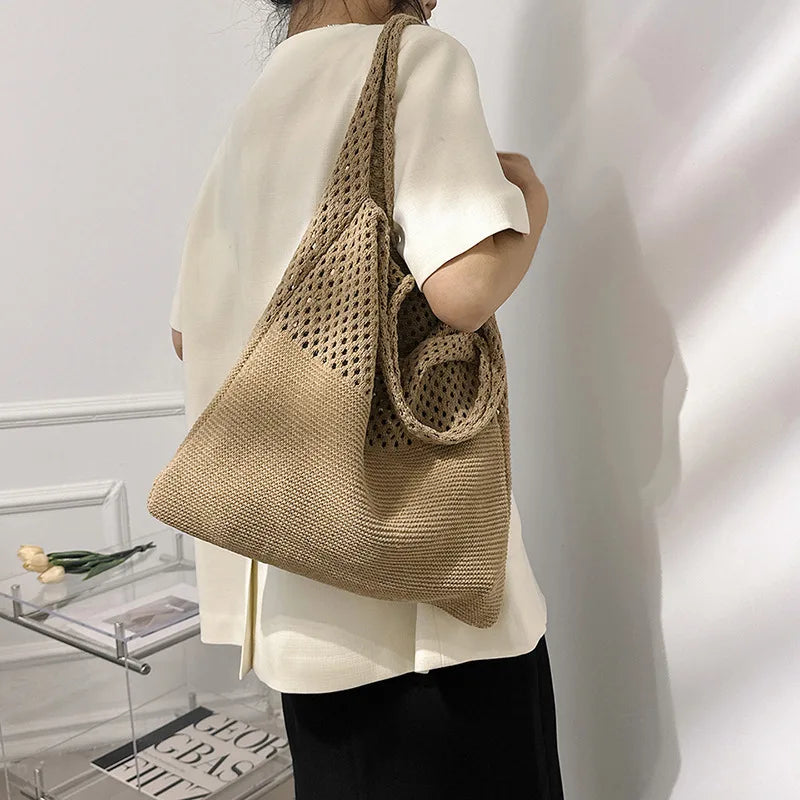 Large Capacity Shoulder Bags Fashion Women Hollow Woven Crochet Bag Knitting Handbags Eco Female Shopping Tote