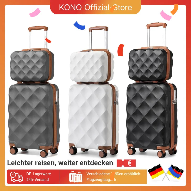 British Traveler 2 Piece Luggage Set | Cabin Case with TSA Lock & Toilet bag | 4 Double Rollers | 31 + 54 cm