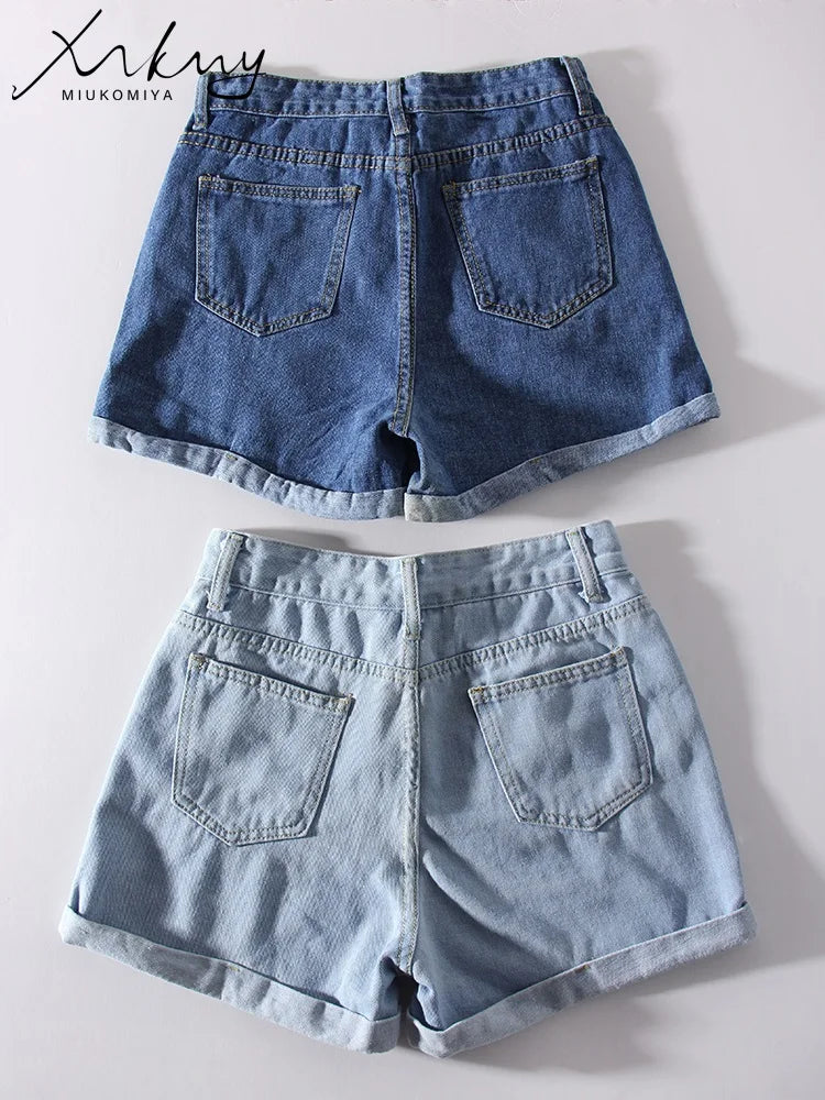 MiuKoMiYa Blue Jeans Shorts Women Summer 2025 Straight Denim Pants Ladies Short Jeans Feminino Women's Denim Shorts High Waisted