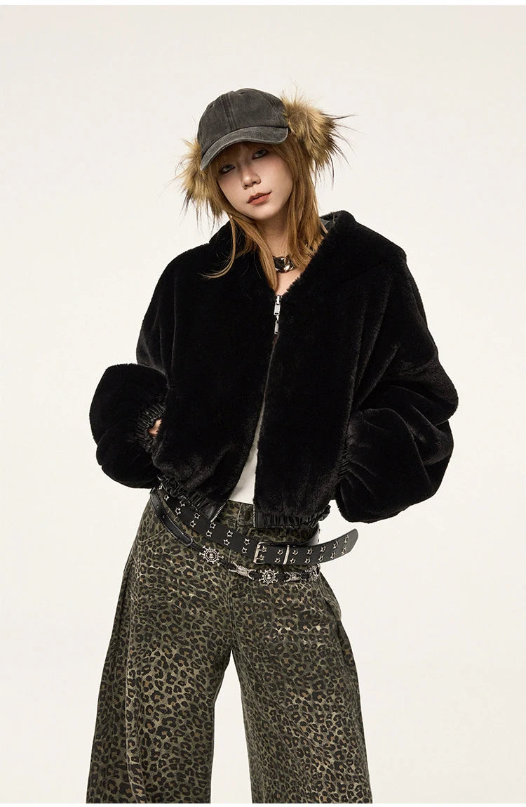 Lautaro Spring Autumn Cool Warm Thick Oversized Black Short Reversible Soft Pu Leather Jacket Hoodie Women with Faux Fur Inside